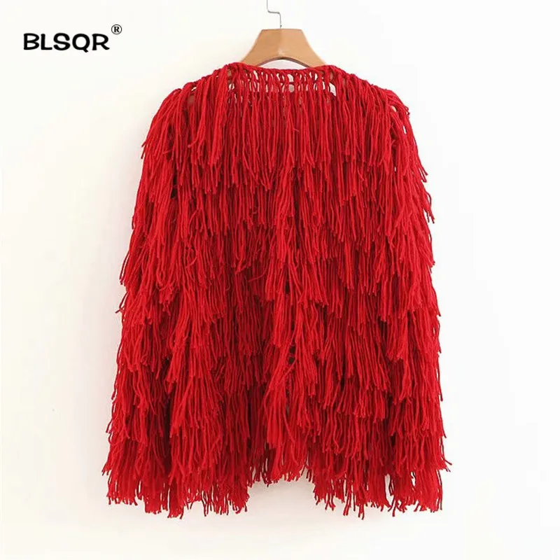 astounding  Vintage Hand knitted Hollow Out Long Tassel Cardigan Sweater Jackets Woman V neck Fringed Loose Kni