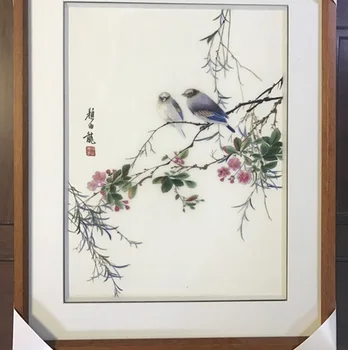 

Handmade 100% Mulberry Silk Thread Finished Suzhou Embroidery not include frame ,birds 30*35cm