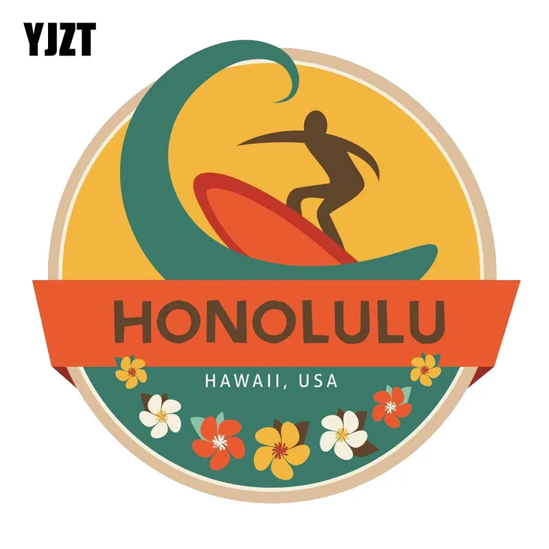 

YJZT 11.4CM*10.9CM Surfing Honolulu Hawaii USA Flag PVC Car Sticker 11-00237
