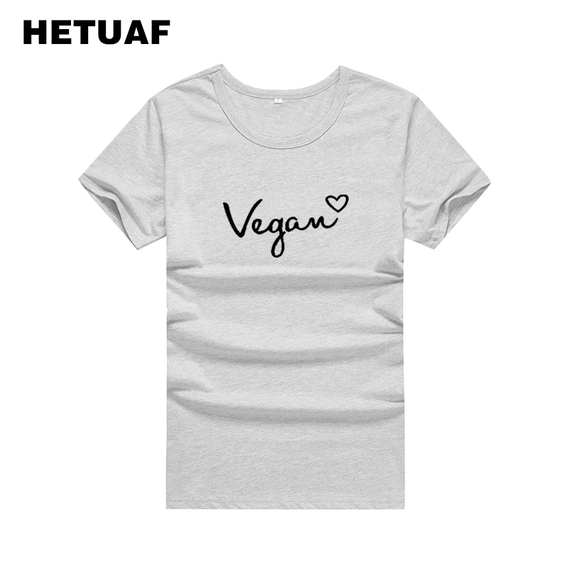 HETUAF Vegan Love Harajuku Графические футболки женские модные вегетарианские футболки женские летние корейские хлопковые футболки с принтом женская футболка, Топ