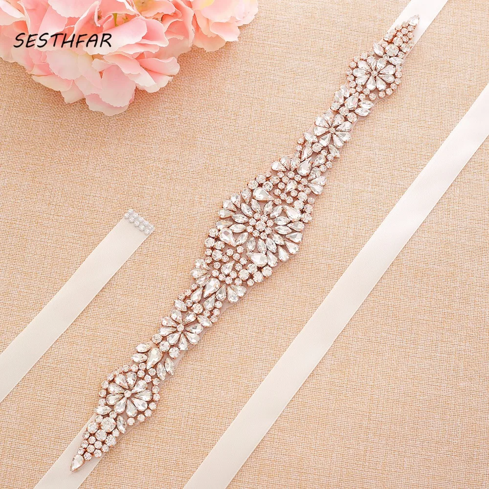 

Rhinestones Bridal Belt Luxury Crystal Wedding Belt Rose Gold Diamond Bridal Sash For Wedding Bridesmaid Dress J123RG