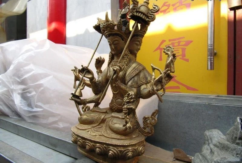 Tibet Old Bronze Copper gild Usnisa-sitatapatra Kwan-yin Guan Yin Buddha Statue | Дом и сад
