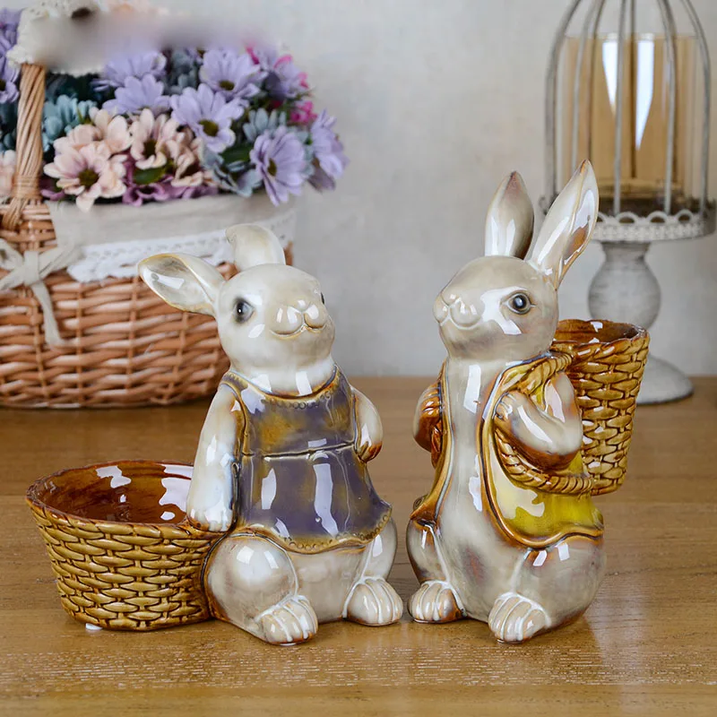 ceramic flower Baskets rabbit vase home decor crafts room decoration