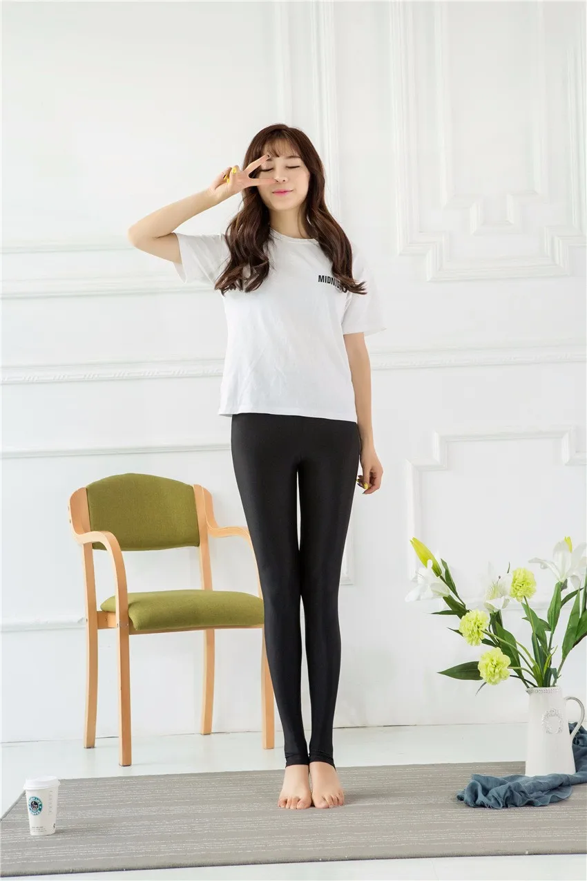 legging BIVIGAOS Fashion Women Stretchy Glossy Leggings Spandex Legging Elastic Gothic Foot Leggins Punk Rock Legins Black White Mallas leather leggings