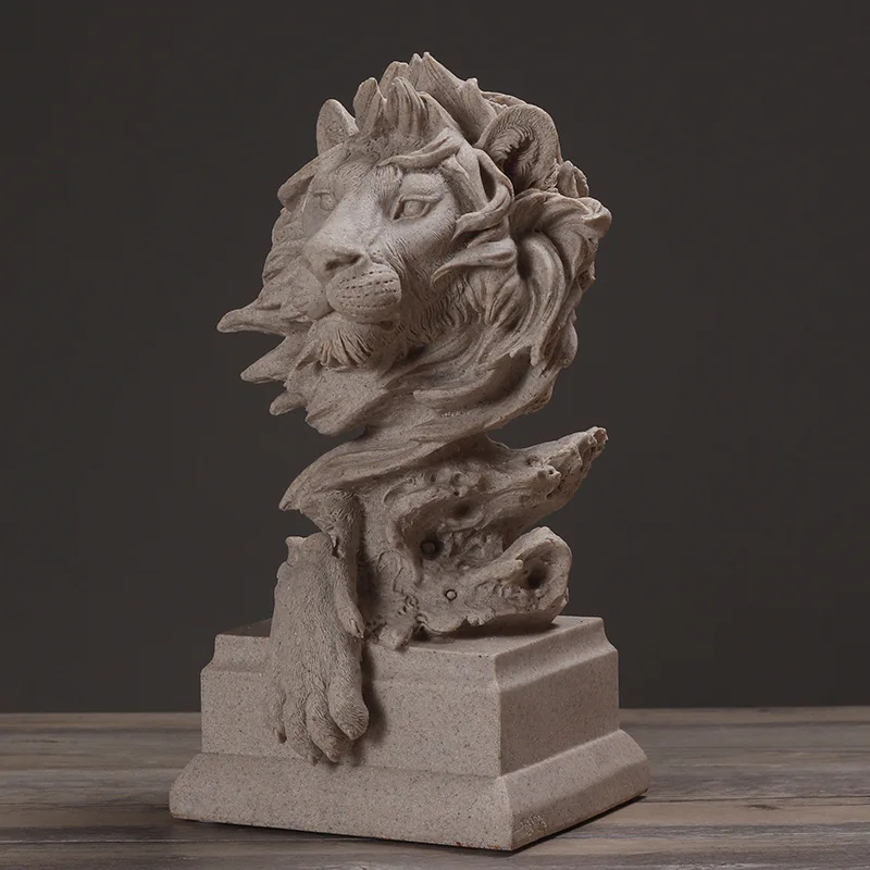 

Creative Abstract Lion Head Sculpture Sandstone Lion Head Model Parlor Office Desktop Decoration Crafts Decoration