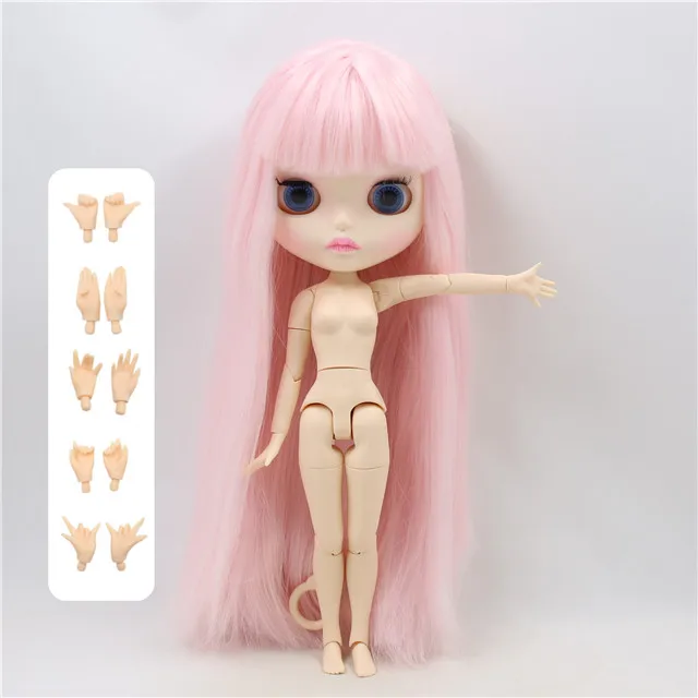 Заводская шарнирная кукла blyth joint body белая кожа новая Лицевая панель матовая для лица BL2352 бледно-розовые волосы 30 см - Цвет: DOLL WITH HAND A
