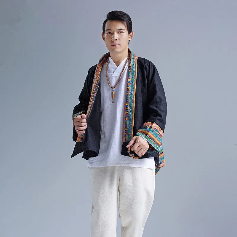 Mens Ethnic Kimono Jackets Linen Cotton Cardigan Baggy Tops Trend Casual Shirts Mens Ethnic Kimono Jackets Linen Cotton Cardigan Baggy Tops Trend Casual Shirts