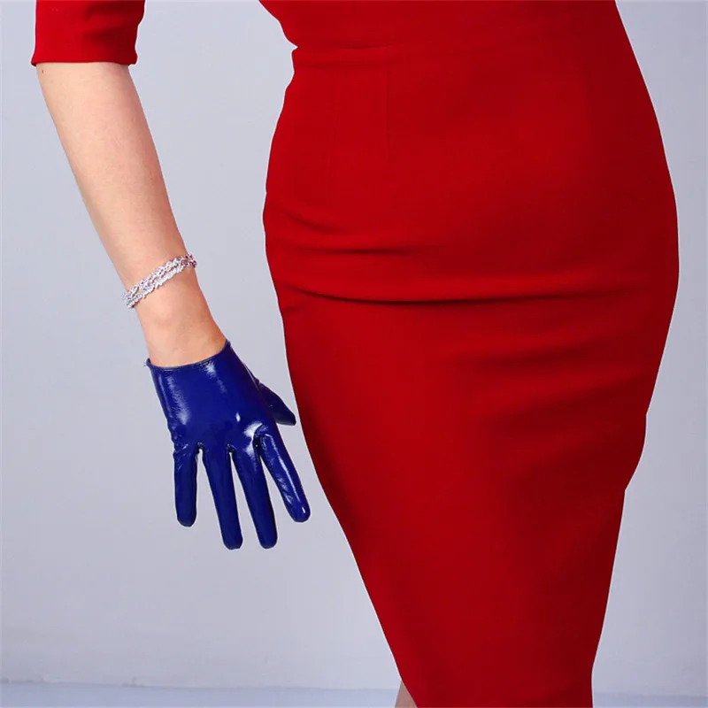 Patent Leather Long Gloves Woman Long Simulation Leather PU Leather Gloves Mirror Bright Leather Dark Blue 50cm P53