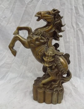 

song voge gem S3033 10" Chinese Bronze FengShui Wealth YuanBao Run Horse On Coin Pine Tree Statue