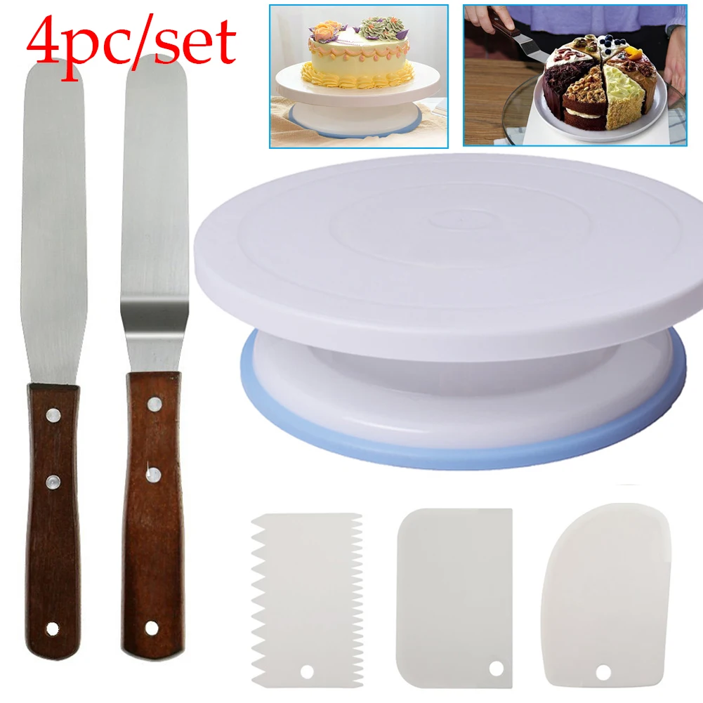 

6PCs/Set 10 Inch Cream Cakes Stand Cake Rotary Table Plastic Cake Turntable Rotating Cake Plastic Dough Knife Decorating