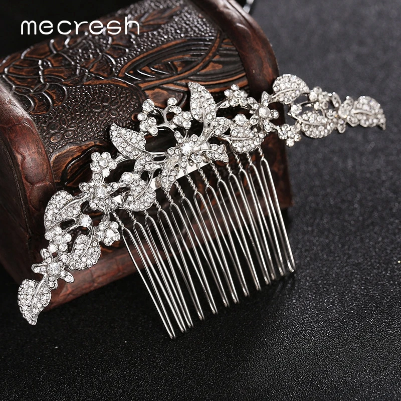 

Mecresh Rhinestone Leaf Bridal Hair Comb Wedding Hair Accessories Silver Rosegold Color Hair Ornaments Headpiece for Women FS274