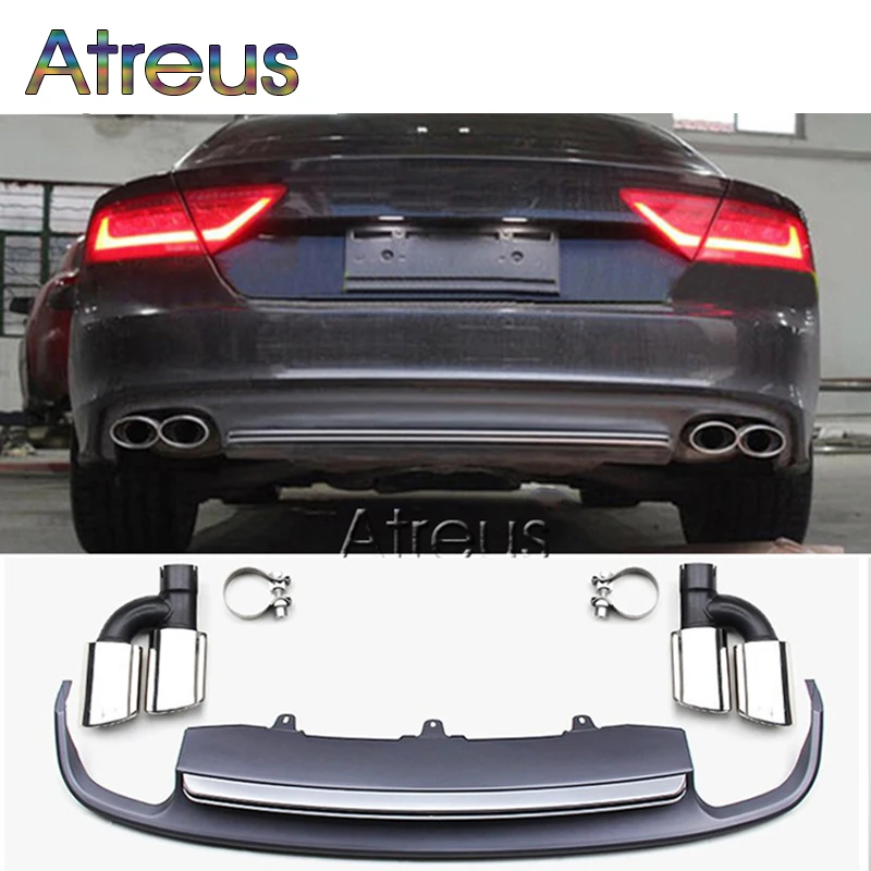 

Atreus Grey PP Rear Bumper Diffuser spoiler With Car Exhaust PIpes For 2012-2015 Audi A7 standard hatchback 4 door Accessories