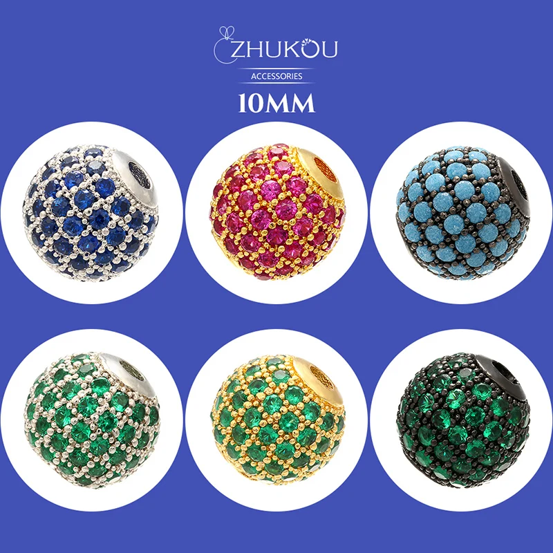 6mm/8mm/10mm Brass Cubic Zirconia Round Spacer Beads Jewelry Accessories Model VZ223