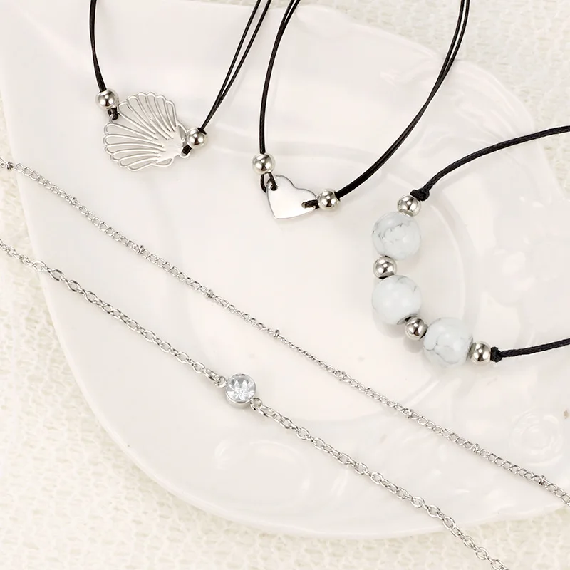 

2019 Bohemian Bracelets Set Vintage Bead Fashion popular creative braided shell shape marble alloy bracelet 5 piece set female