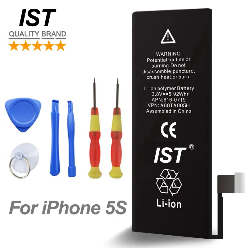 

100% Original Brand IST Phone Battery For iphone 5S Real Capacity 1560mAh With Machine Tools Kit Mobile Batteries