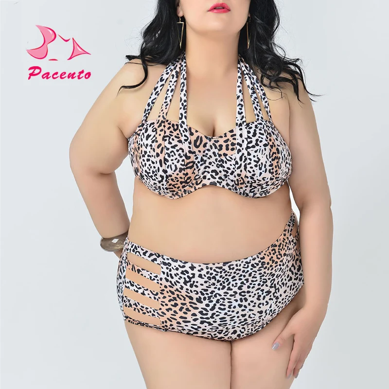 

Pacento Leopard Bikinis Set Printed Swimwear Women Push Up Fat Lady Bandages Swimsuit Large Size High Waist Bikini Plus Size 4XL
