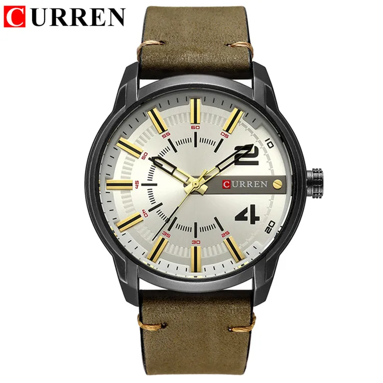 Мужские часы, бренд CURREN, новые повседневные деловые военные кварцевые наручные часы с кожаным ремешком, мужские часы, Reloj Hombre - Цвет: black green