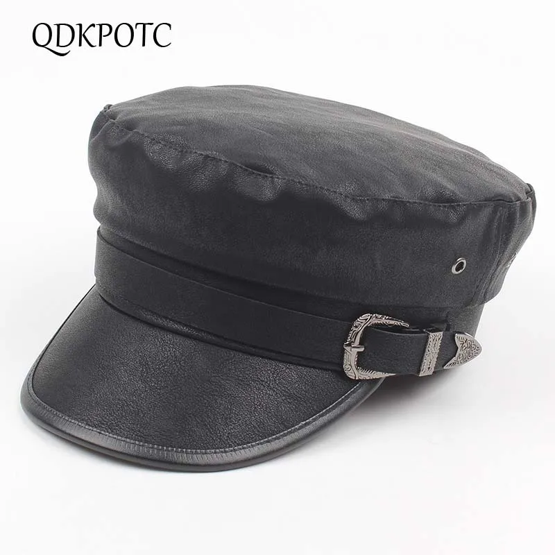 Женские черные шапки в стиле милитари QDKPOTC модные ретро Кепки из искусственной
