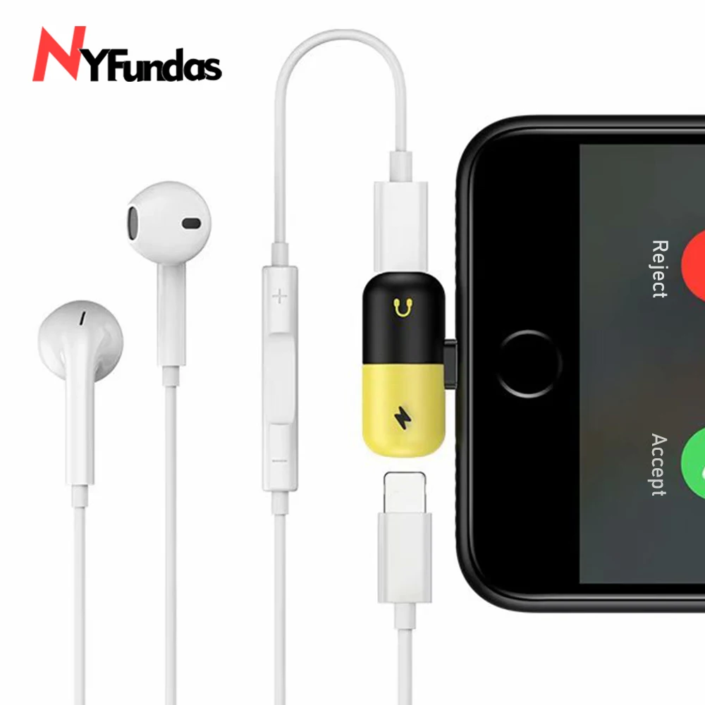 

NYFundas 2 in 1 Dual Ports Adapter Splitter For iPhone X 8 7 plus Charger Converter Headphone Charging Cable Adaptor Accessories