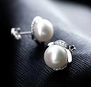 

noble jewelry Extremely luxurious 8-9mm AAA+++ white Freshwater pearl earring 925 silver