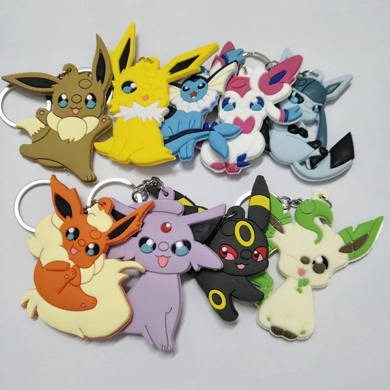 

Anime Pokemon keychain PVC key ring Eevee Jolteon Vaporeon Flareon cute funny cartoon keyring pendant jewelry gift sleutelhanger