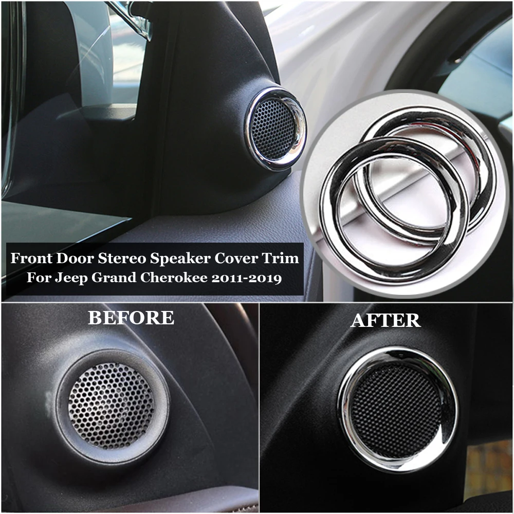 

Chrome Cover Speaker 2pcs Set Pair Inner Protector Portable Abs Plastic For 2011-2019 Jeep Grand Cherokee Door