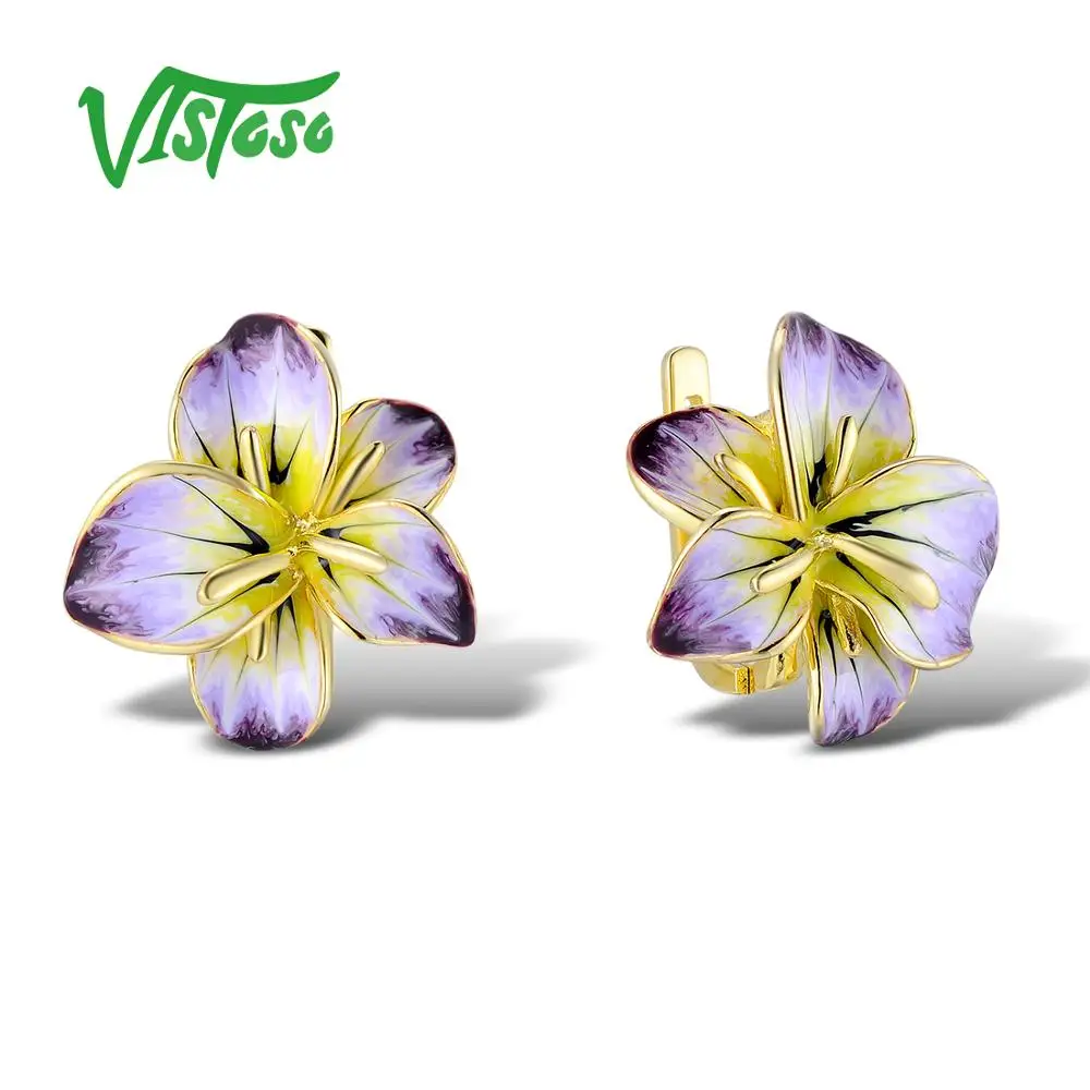 

VISTOSO Sterling Silver Flower Earrings Jewelry 925 Sterling Silver For Women High Quality Stud Earrings Party For Women