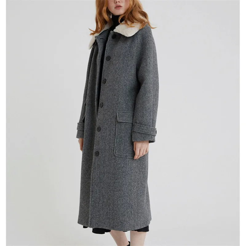 La Femmes D'hiver Dames Long Manteau Vintage Carreaux Coréenne À 2018 Manteaux Mode Taille Plus Laine 2xl 6Fww5qp