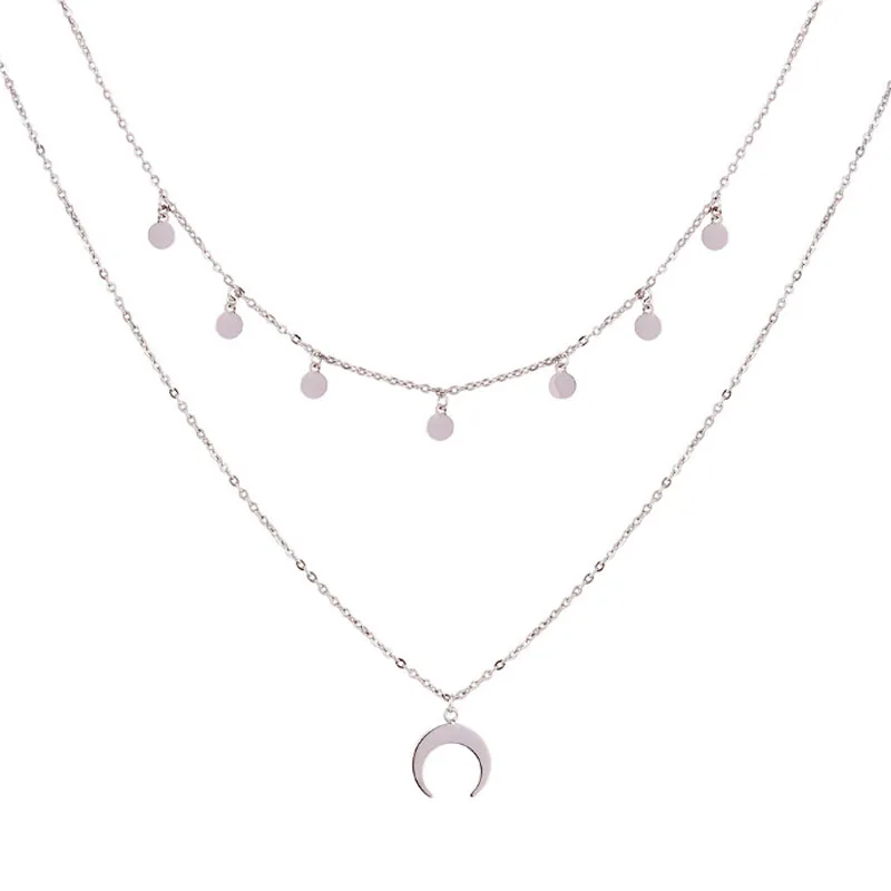 Изящные 1 шт. регулируемый высокое качество Moon монет Chocker Boho сеть Многослойные колье Цепочки и Ожерелья Уникальный Аллергия подарки Серебристые