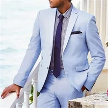 Светло-голубой Свадебный Мужской костюм с двумя пуговицами из 2 предметов(пиджак+ брюки+ галстук), изготовленный на заказ, Мужской Блейзер Trajes De Hombre 271