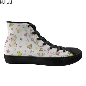 

Customized Women's Flats Vulcanize Shoes Cartoon Cute Baby Pattern High Top Canvas Shoes for Ladies Casual Sneakers Woman 2019