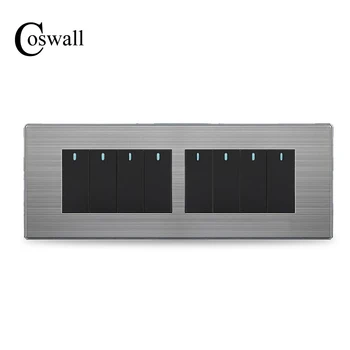 

COSWALL 8 Gang 2 Way Luxury Light Switch On / Off Wall Interruptor Stainless Steel Panel 197* 72mm