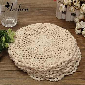 

12pcs/Set Dozen Cotton Mat DIY Crocheted Lace Doilies Flower Shape Coasters Cup Mug Pad Home Coffee Shop Table Decoration Crafts