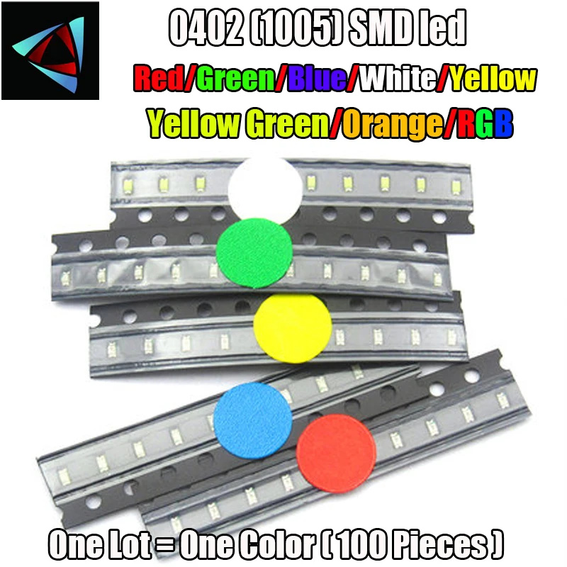 100 шт. 0402 SMD светодиодный светильник светодиод красный цвет желтый синий размеры