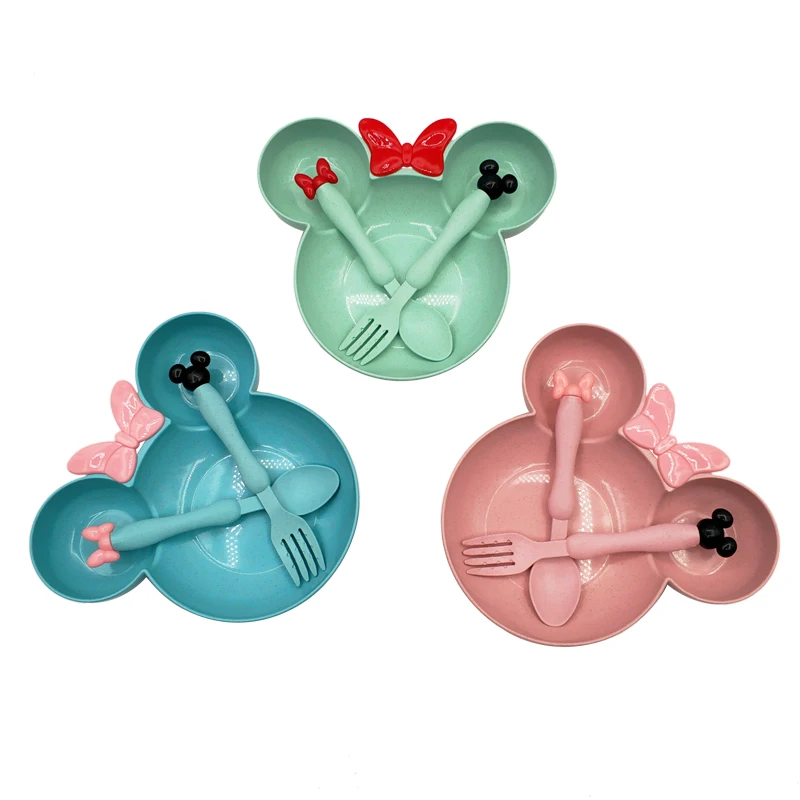 

3Pcs/Set Baby Tableware Set Cute Cartoon Feeding Dishes Kids Fruit Plates Dinner Bowl Spoon Fork Children Training Dinnerware