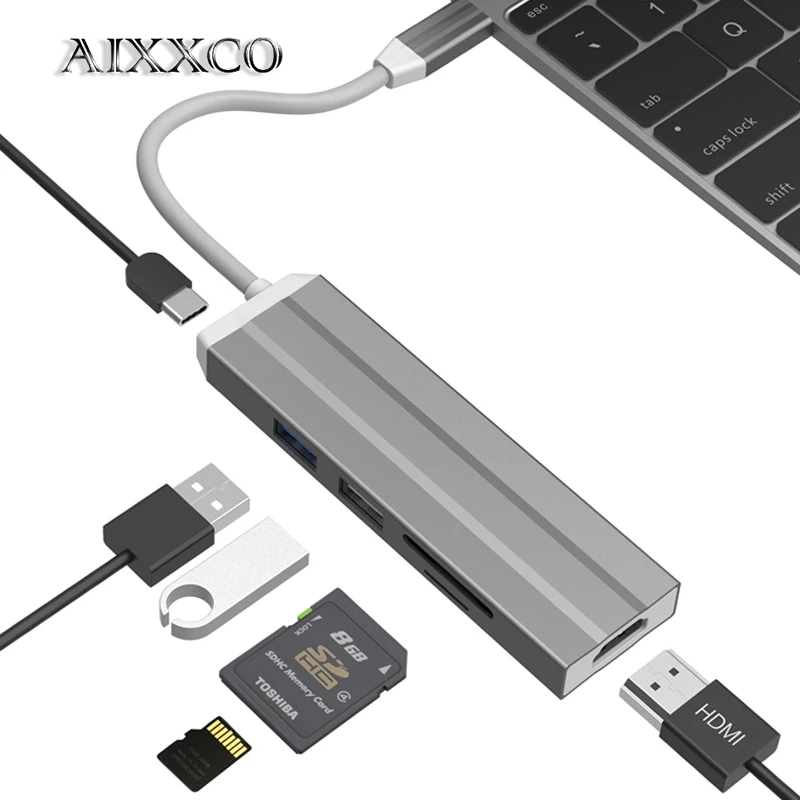 Usb концентратор AIXXCO с HDMI адаптер Thunderbolt 3 для MacBook Samsung Galaxy S9 Huawei Mate 20 P20 Pro USB 0 Type