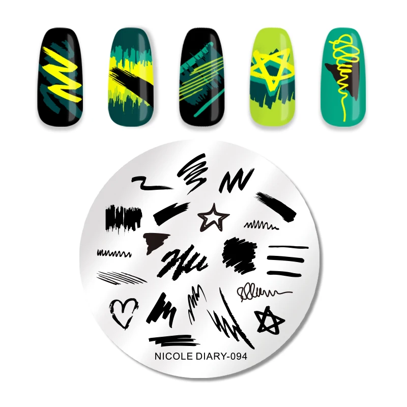 

NICOLE DIARY Round Nail Art Stamping Plates Geometric Print Image Pattern Design Stainless Steel Stamp Nail Plate Template