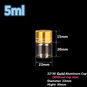 

small glass jars with Silver/Gold Aluminum Cap 22*30mm 5ml Mini Essential Oil glass bottles glass vial 200pcs Free Shipping