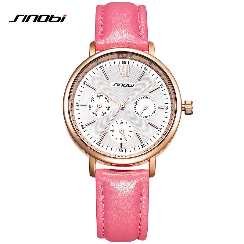 

SINOBI Top Brand Luxury Women's Watches Genuine Leather Ladies Geneva Watch Women Dress Rose Gold Wrist Watch Clock 2017 New