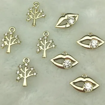 

10pcs Gold Crystal Life Tree Lips Jewelry Charms Connector Accessories For Women Handmade DIY Making Necklace Bracelet YZ318