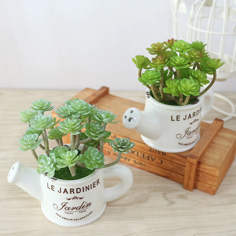 artificial plastic flowers with Ceramics vase cute artificial flower set home decoration for wedding flowers decoration (321)