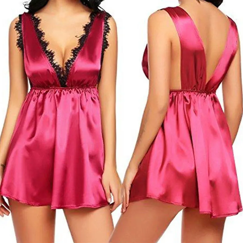 

Buitifo Women Lace Nightwear Sexy Ice Silk Nightgown Lace Night Dress Sleepwear