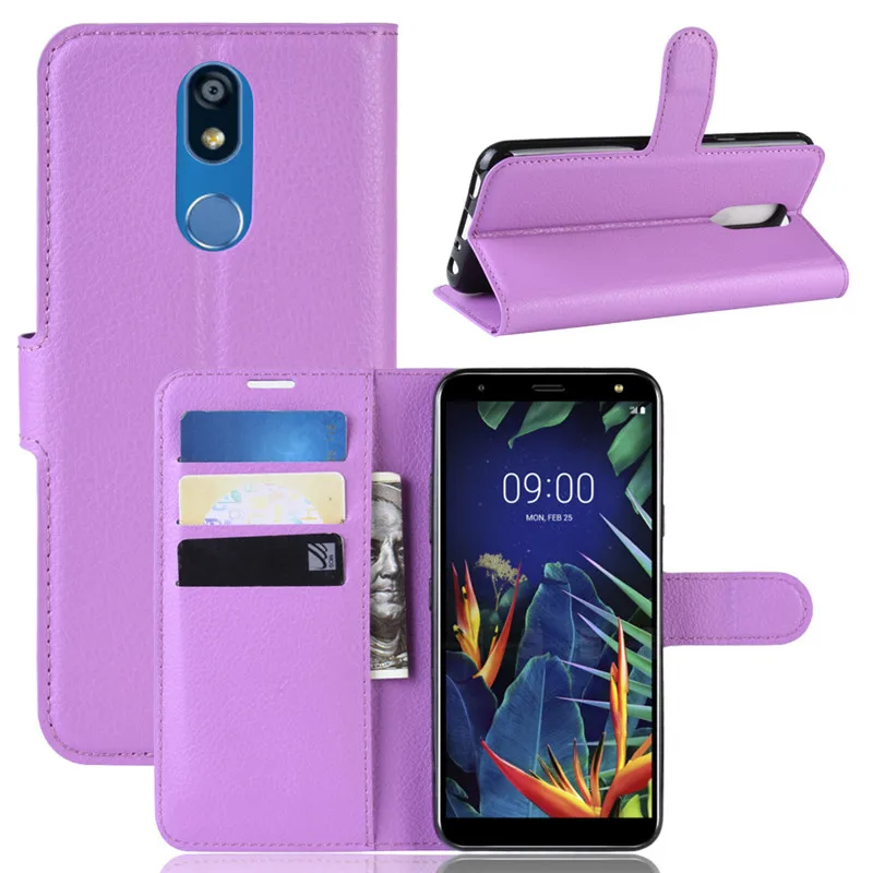 Фиолетовый Чехол для LG K40 чехол для телефона чехол Флип из искусственной кожи карты Стенд Книга Бумажник на K40 K 40 LGK40 LM-X420EM LM-X420EMW LM X420EM X420EMW - Цвет: Фиолетовый