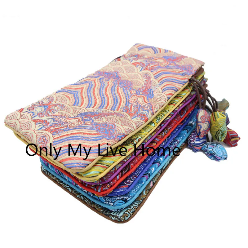 

China style Long Silk Gift Bag Drawstring Jewelry Pouch Storage Travel Brocade Cloth Pouch Comb Packaging Pouch with lined