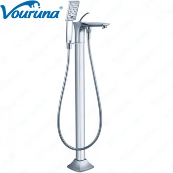 Cheap 2018 New Arrival Wholesale High Quality Floor Mounted Bath Filler Faucet Luxury White Free Standing Bathtub Shower Mixer Tap
