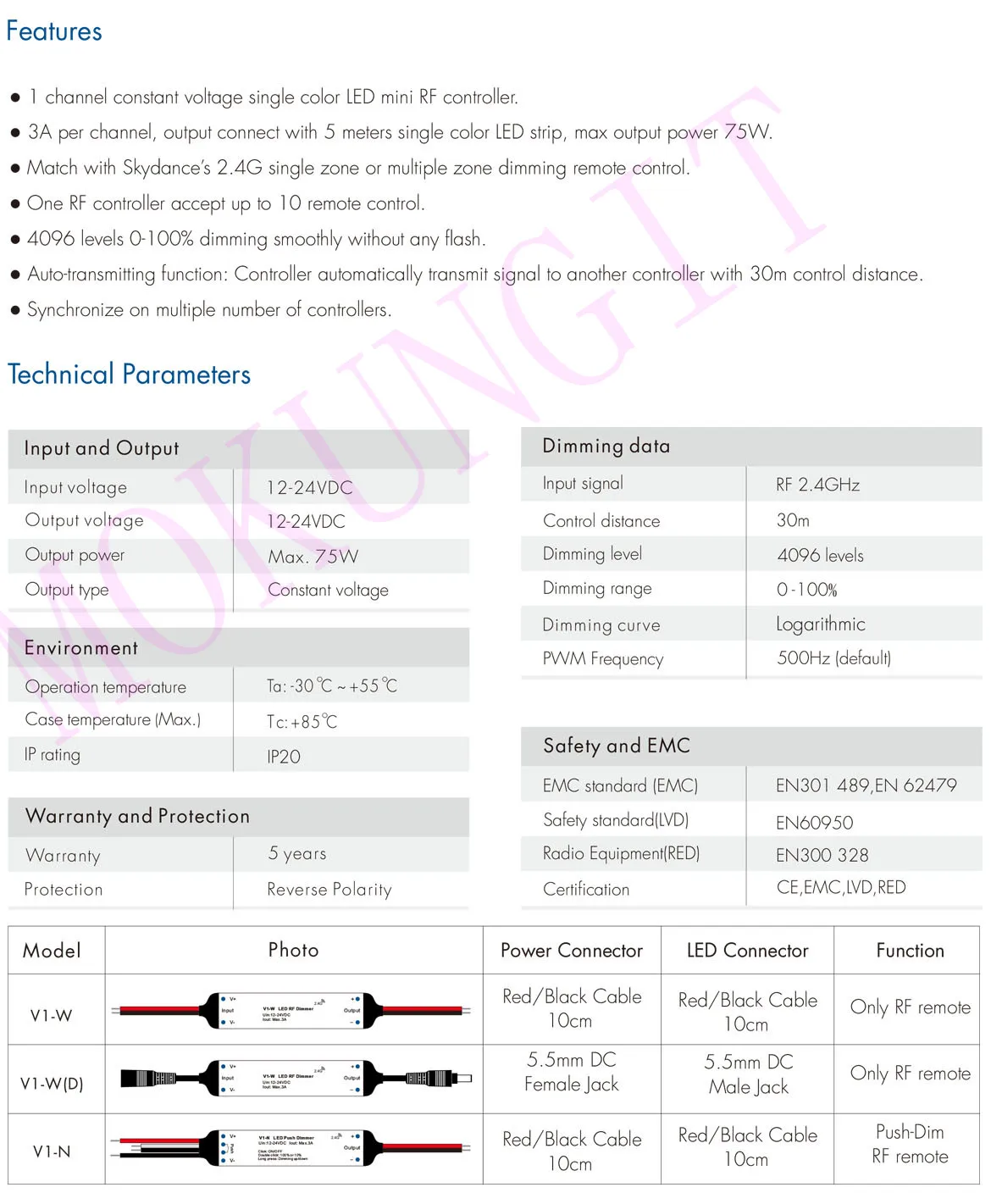 2,4 г RF мини контроллер 1CH* 3A 12-24VDC CV мини контроллер V1-W для одного цвета светодиодный свет полосы