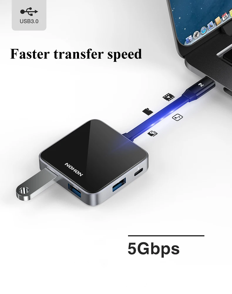 Nohon USB C HUB 3.0 HUB HDMI Thunderbolt 3 Adapter For MacBook Huawei P20 Pro Mate10 Samsung Galaxy S9 Note 9 Type C PD  USB HUB NH-HUB02 Details  (05)