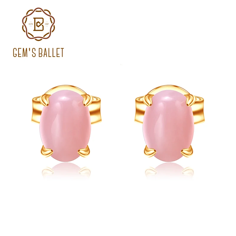 

GEM'S BALLET Natural Pink Opal Gemstone Earrings 925 Sterling Silver Handmade Cand Stud Earrings for Women Fine Jewelry