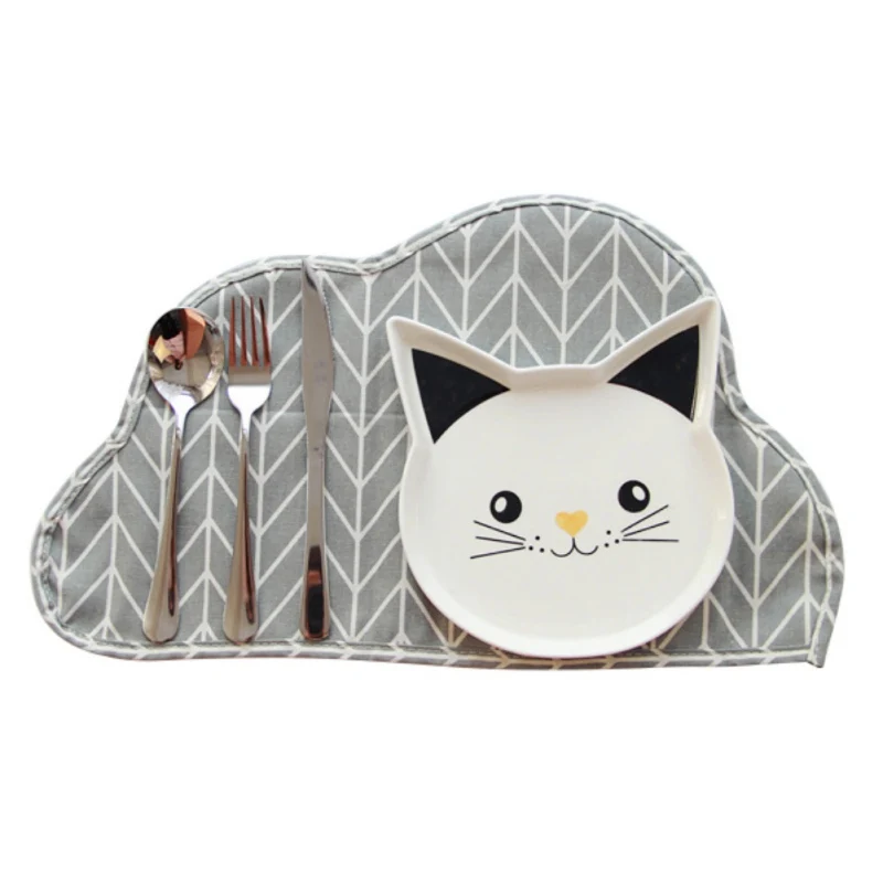 

47*27cm Two Layer Cotton Placemat Bar Mat Baby Kids Cloud Shaped Plate Mat Table Mat Set Home Kitchen Pads