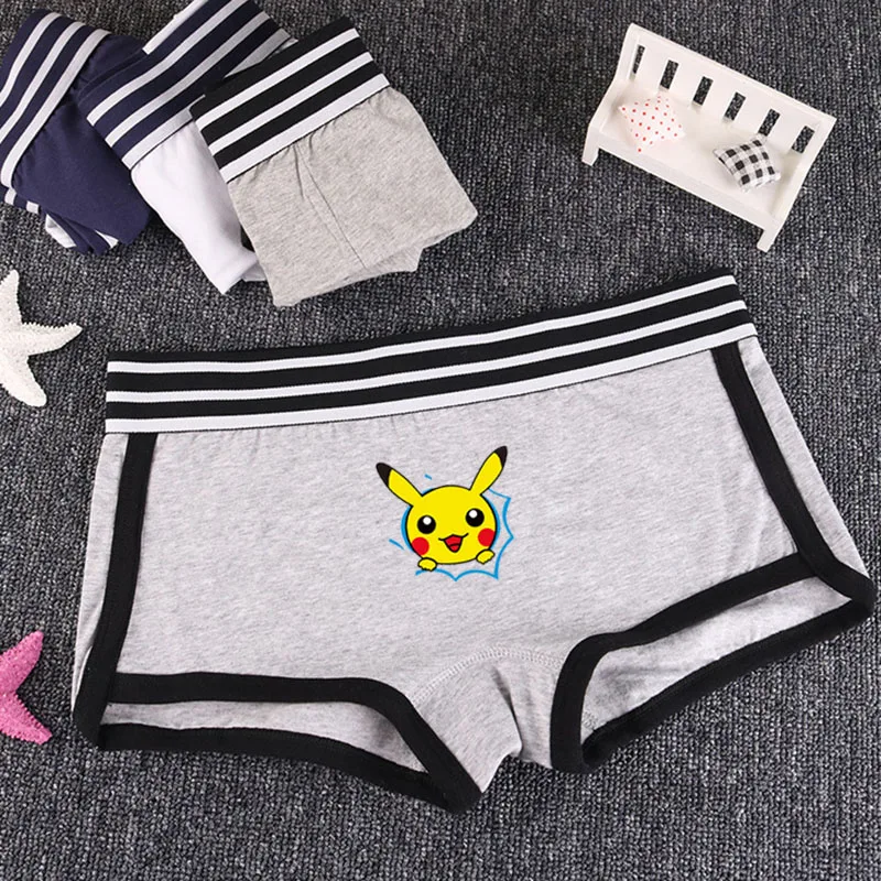 

Pikachu printed ladies girls cartoon Panties Mid-Waist Safety Short Underwear Female boxer Breathable stripe belt Pants students